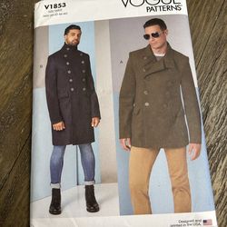 Vogue V1853 Mens Lined Double Breasted Coat 34-40 Or 40-46 Uncut Sewing Pattern Uncut