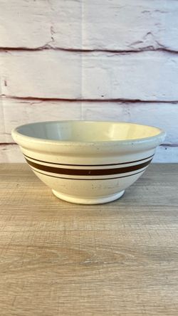 Vintage Antique Brown Striped Stoneware Mixing Bowl USA