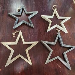 Set of Four Kirkland's 13" Wooden Star Decorations 