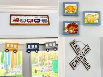 Train and Dinosaur Wall Decor Set