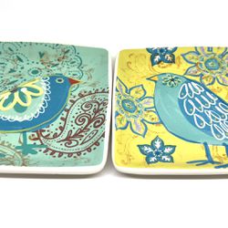 Set Of 2 Beautiful Plates approximately 4 1/2x 4 1/2 W/Blue Birds