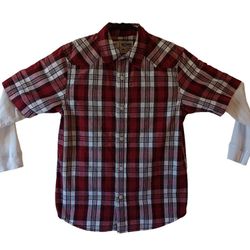 Urban Pipeline boy's red plaid long-sleeve button down shirt size S 