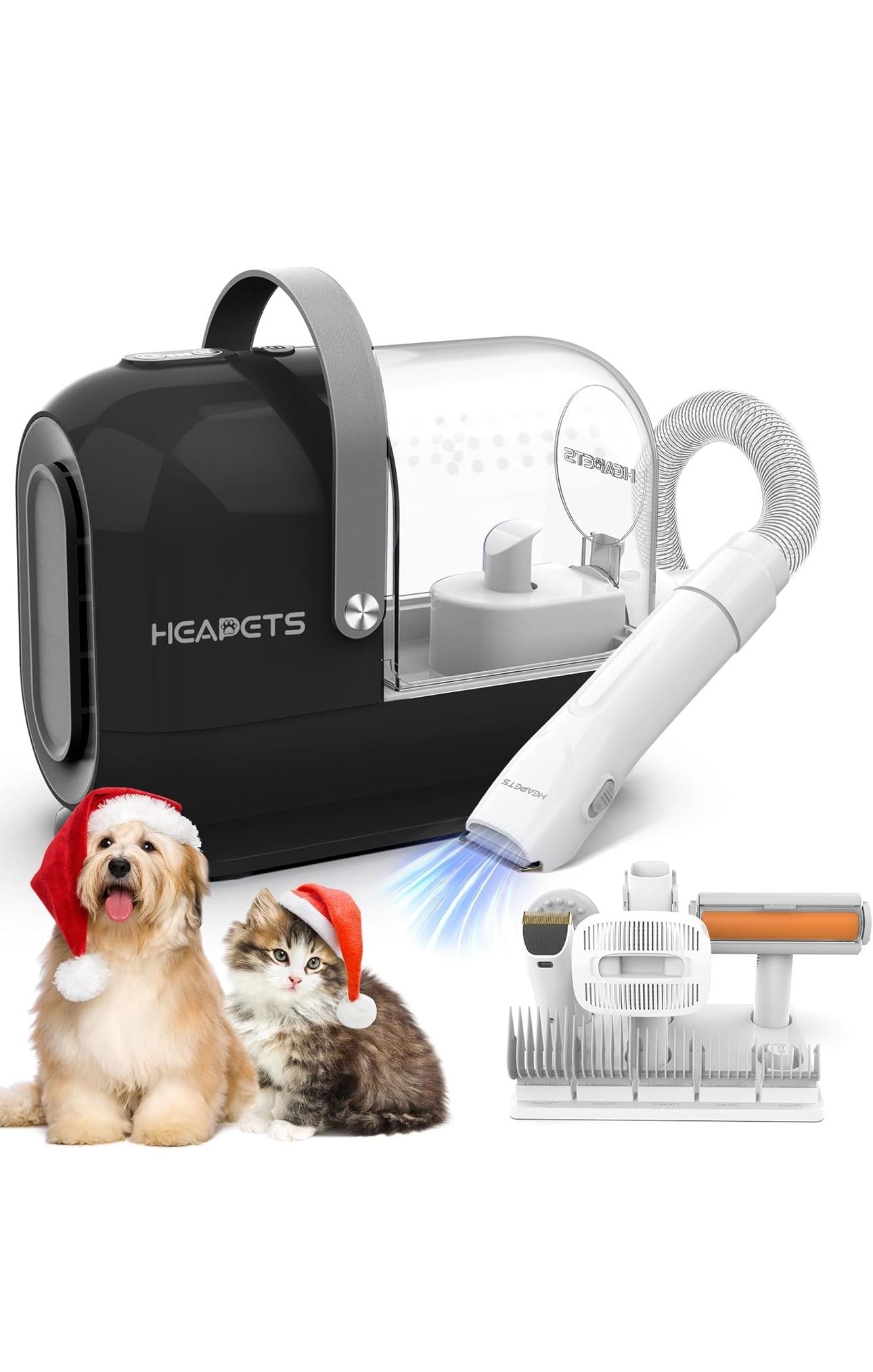Dog Grooming Vacuum Kit - 3L Vacuum with 7 Tools, Low Noise Electric Clipper and Brush for Pet Shedding at Home, Black