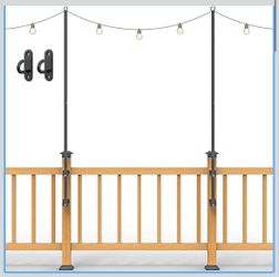 2 Pack String Light Poles - Stainless Steel 6.5FT Deck Lights Poles with 2 Wall Hooks for Outdoor Light, String Lights, with SS Screws for Wood Posts 