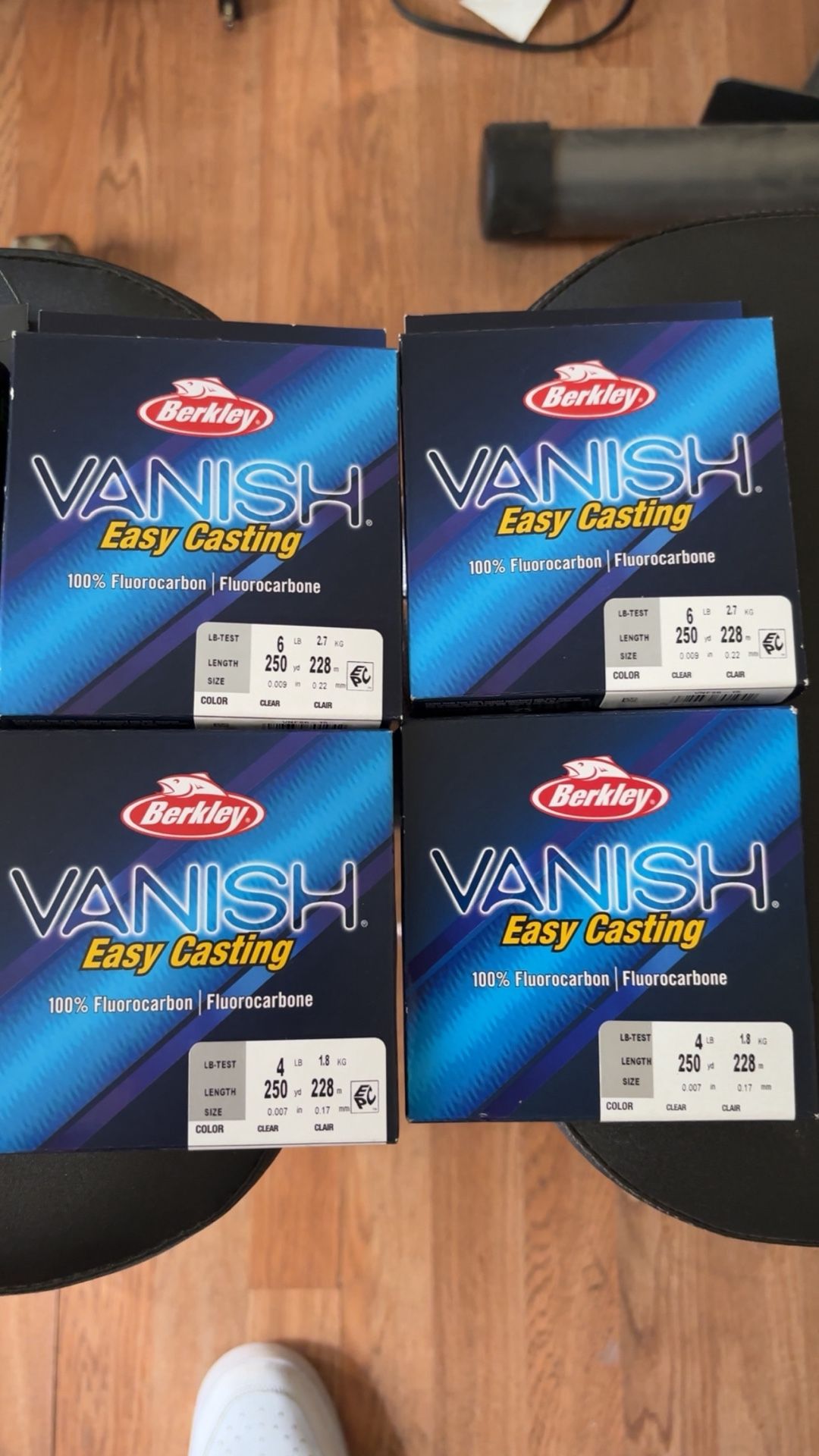 Fishing line vanish, easy casting two boxes of 6 pound and two boxes of 4 pound fishing line