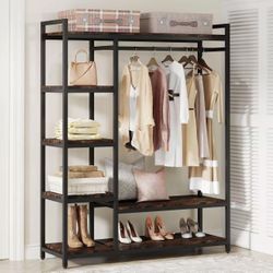F1215 new in box Freestanding Closet Organizer with 6 Shelves and Hanging Bar
