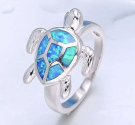 Opal Blue Turtle 925 SP Earrings And Ring Set NEW