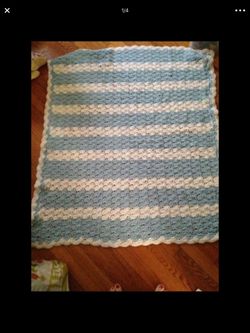 Baby crochet blanket blue and white crib blanket