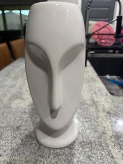 White Ceramic Abstract Face Vase