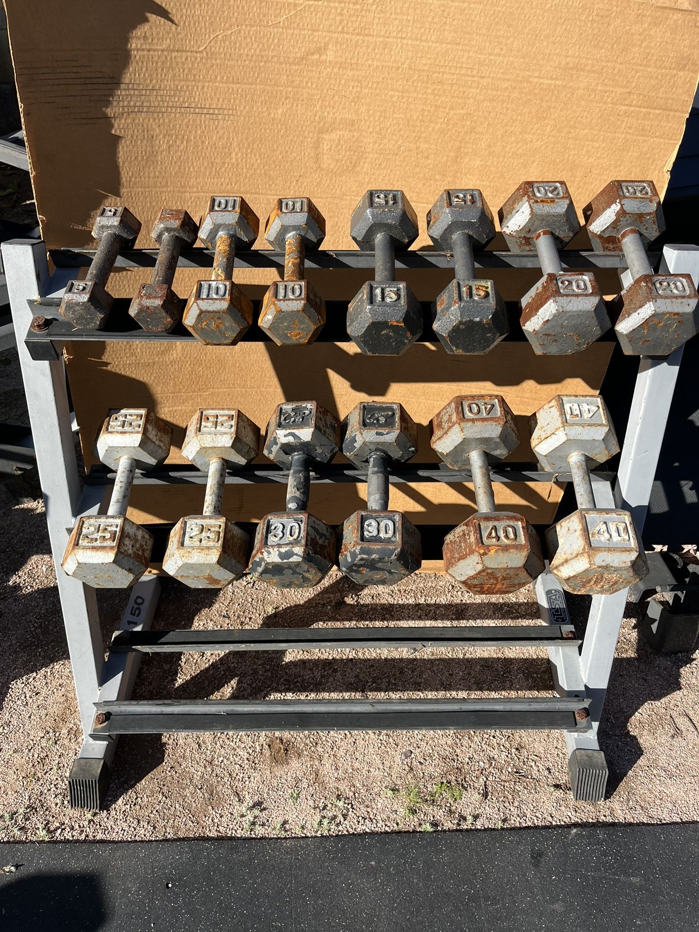 5-40lb Hex Iron Dumbbell Set With Rack 290lbs