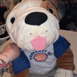 DAVE & BUSTERS BROWN & WHITE BULLDOG PLUSH DOG STUFFED ANIMAL LARGE JUMBO.