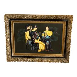 Vintage Chinese Realist Court Portrait with Carved Baroque Frame