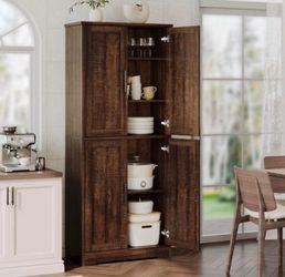 70in Tall Storage Cabinet with Doors and Adjustable Shelves Freestanding...