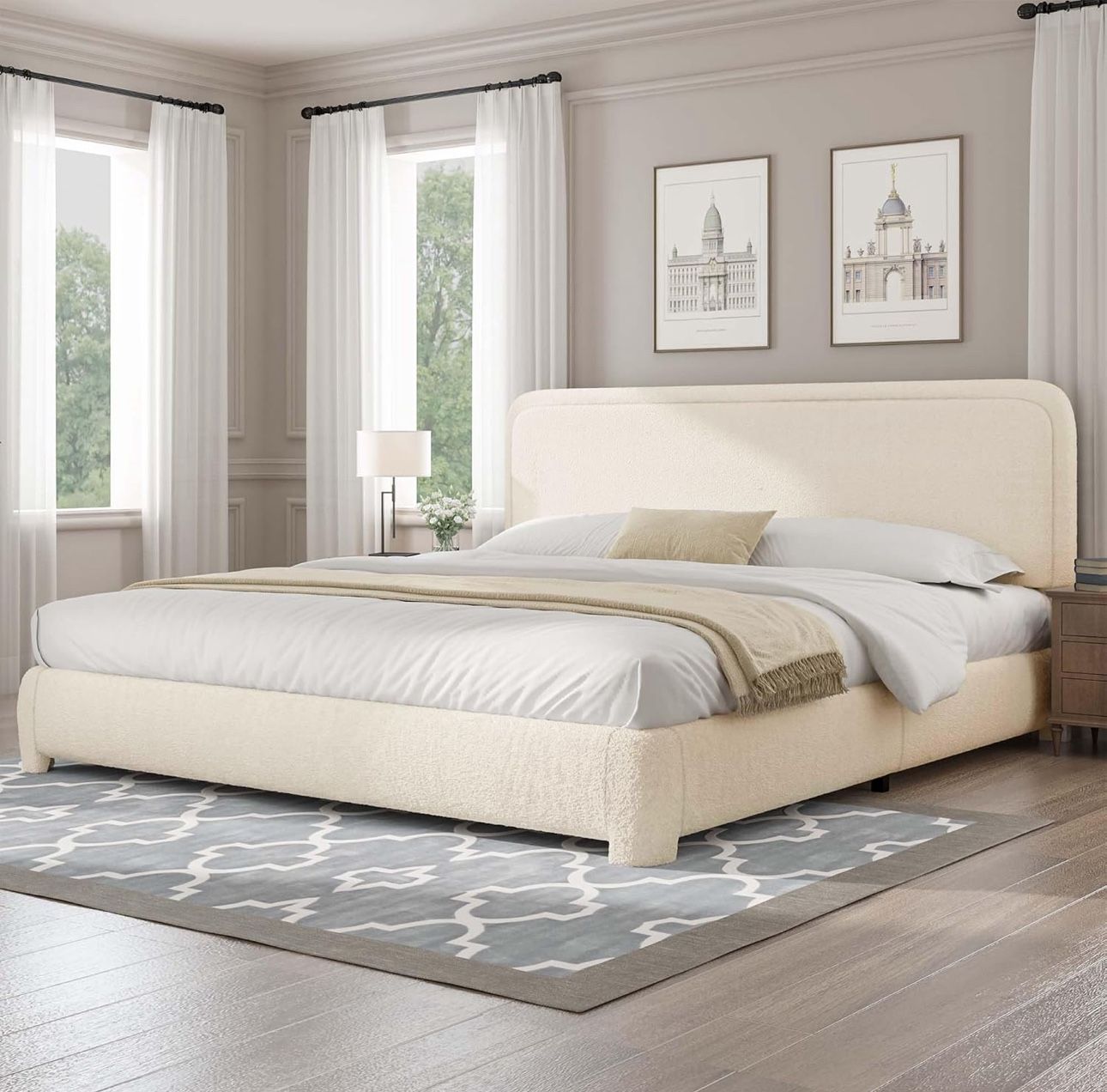King Size Boucle Upholstered Bed Frame