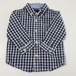 Tommy Hilfiger Baby Boys Woven Shirt Size 12Month Long Sleeve Shirt Blue