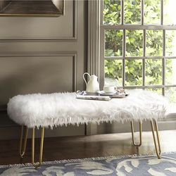 White Faux Fur Ottoman Bench