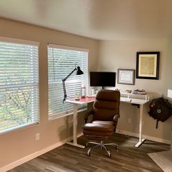 Standing Desk + Leather Chair + Setup – Home Office Bundle (Must Sell)