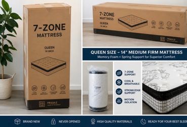 High-End Hotel Quality New Queen 14" Memory Foam Hybrid Mattress – Still in Box