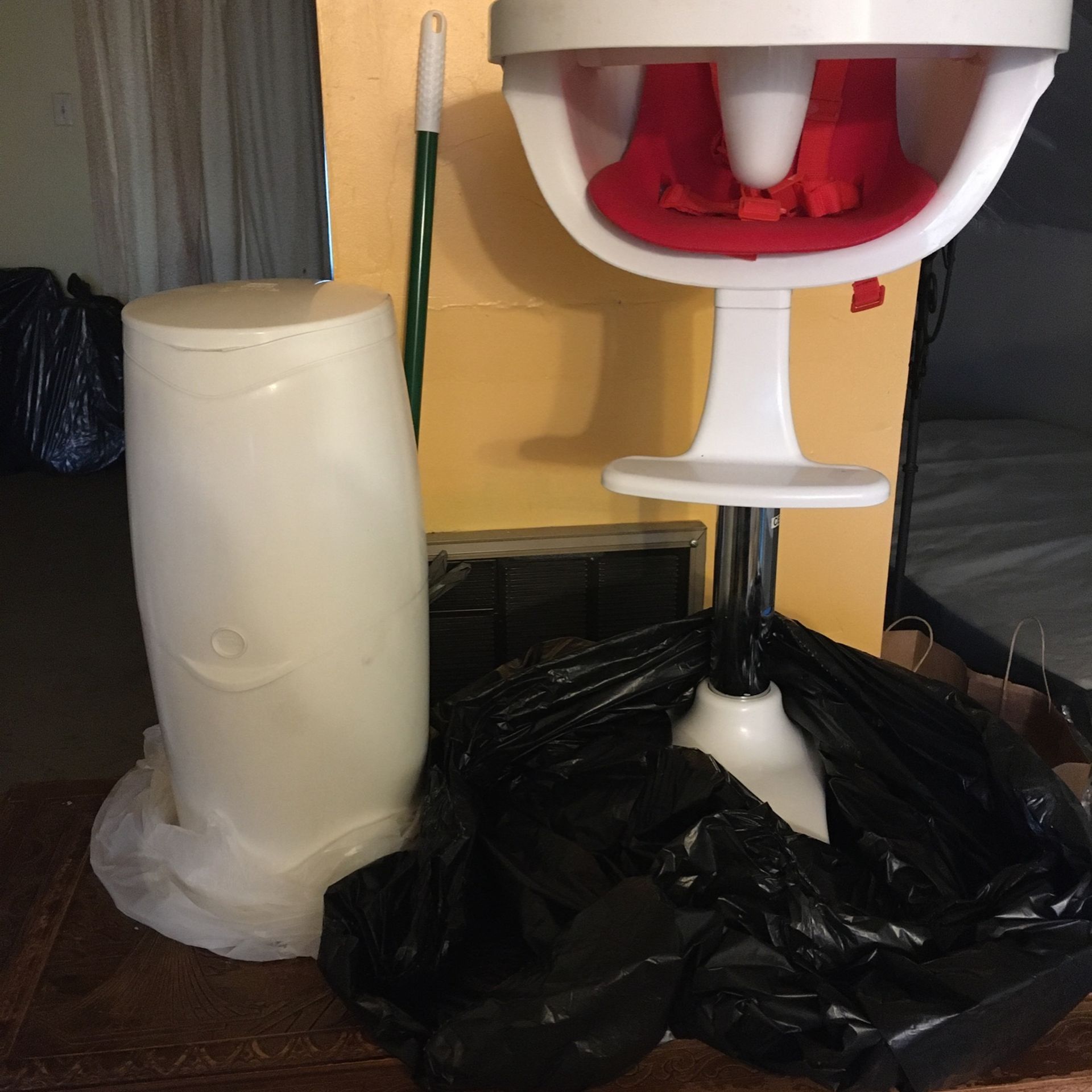 High Chair, Diaper Genie And Wipes Warmer 