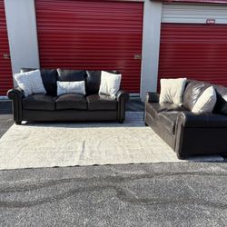 FREE DELIVERY | Real Leather Couch & Loveseat Set – Pet Wear on Back – Great Price 