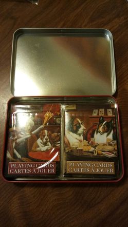 Rare Koolidge "Sitting Up With A Sick Friend" & "Post Mortem" Dogs Playing Poker Tin Playing Card Set