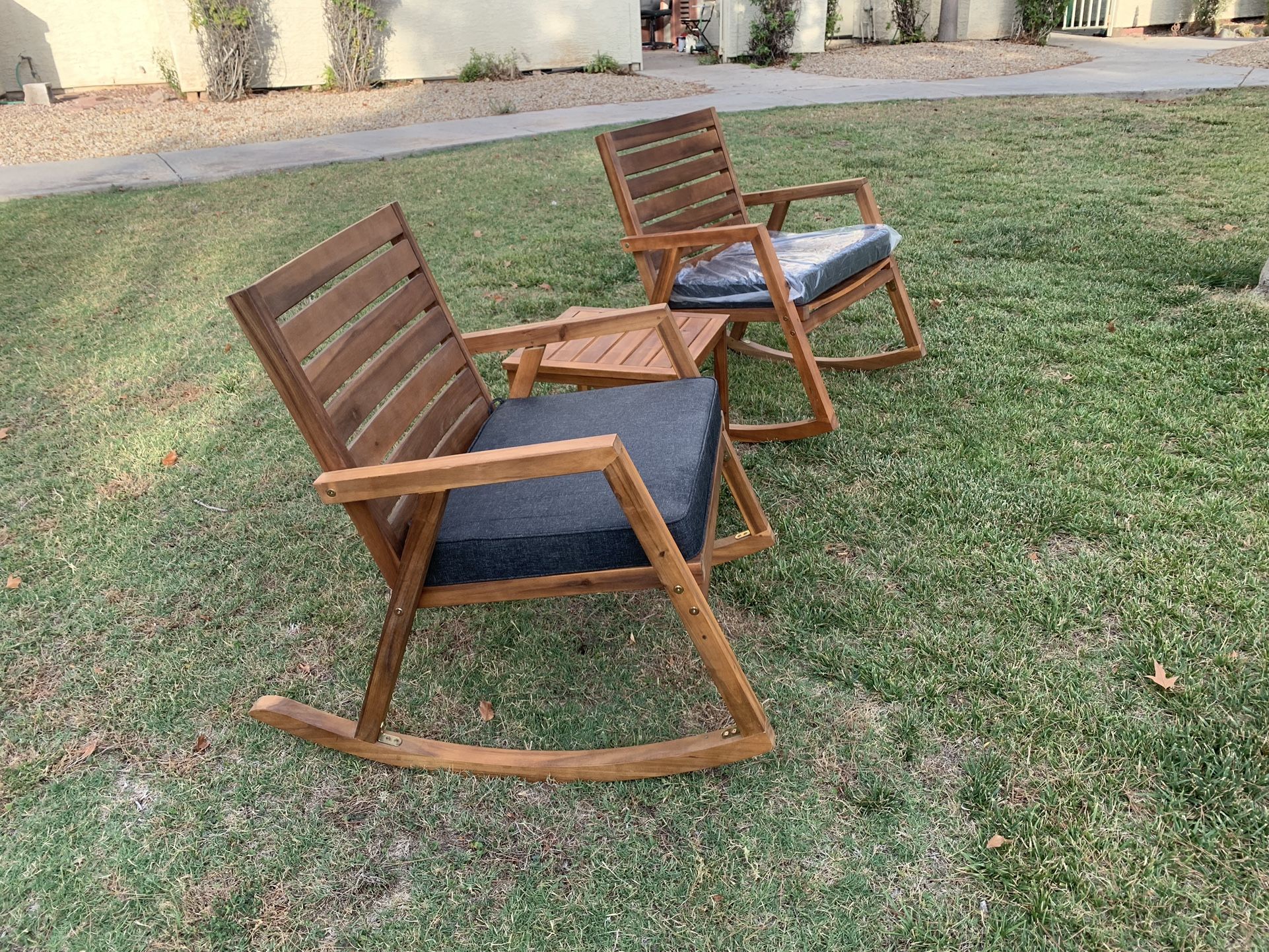 Nautica 3 Piece Outdoor Patio Set With Rocking Chairs