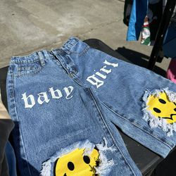 Straight Legged Jeans With Face Print 