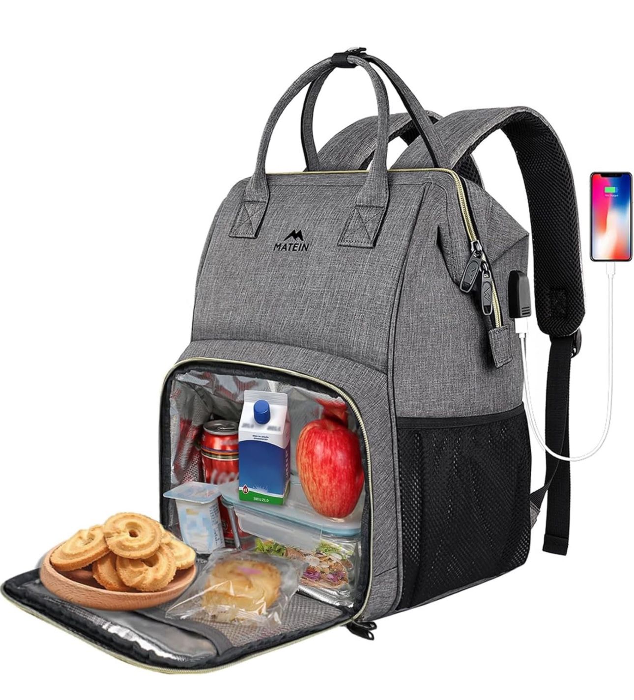 MATEIN Lunch Backpack, Insulated Cooler Backpack Lunch Box Laptop Backpack with USB Port for Women Men, Water Resistant Leak Proof Lunch Bag Nurses Gi