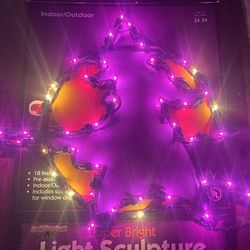 Vintage Halloween Witch Broom Moon Window Light Sculpture Silhouette w/ Box 2001