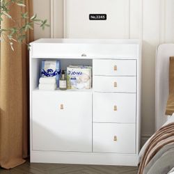 33”W,Baby Dresser Changing Table, Modern Nursery Dresser with Drawers, Storage Shelves, Diaper Changing Station for Nursery Room,Bedroom,Kids Room ,Wh