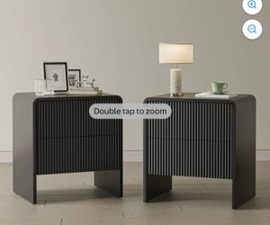 Set of 2 Curved Nightstand with 2 Drawers, Wooden Bedside Table with Pop-up Design, Modern End Table for Bedroom, Living Room, Black($120)