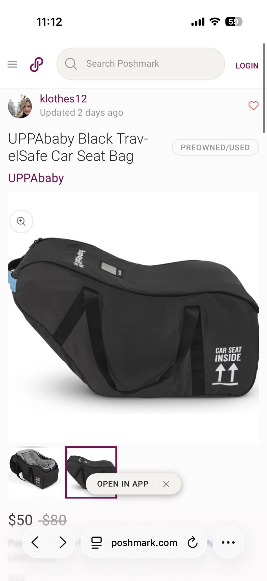 Uppababy Car Seat Travel Bag