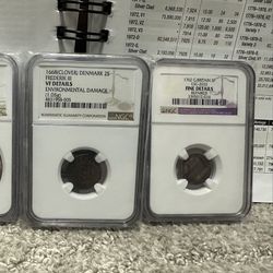 1668 (Glover) Denmark 25 Frederick III VF Details / 1762 G. Britain 3P ESC-2033 Fine Details 🔥🔥 