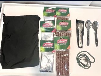 COLEMAN Camping Hiking Survival Kit - UTENSILS, FIRE STARTER, EMERGENCY BLANKET