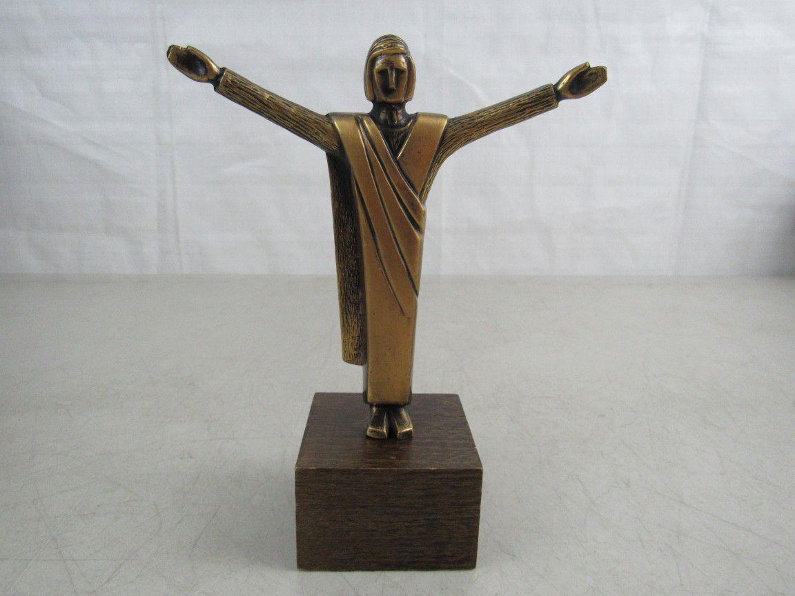 Christ The Redeemer Vintage 1970 Solid Brass Statue Signed 7" Tall


