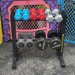 SET OF DUMBBELLS & DUMBBELL RACK (PAIRS OF) :   5s   8s  10s  15s  20s 