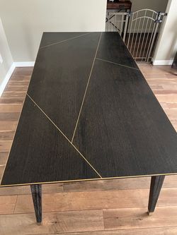Modern Black Dining Table with Gold Accents – Designer Style – Excellent Condition