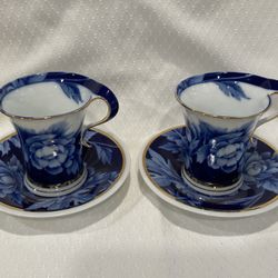 Naremoa Studio Love Art Blue Peony Cup And Saucer (2 Sets)