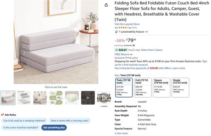 Folding Sofa Bed - $35