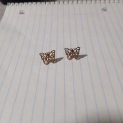 Women's 10k Solid Yellow Gold 0.5" Diamond Cut Shine Flat Butterfly Stud Earrings 