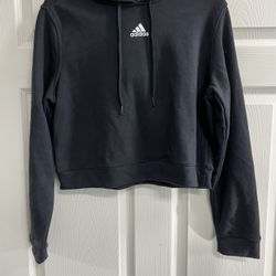 Adidas Black Stripped Cropped Hoodie - Size Large - NWT
