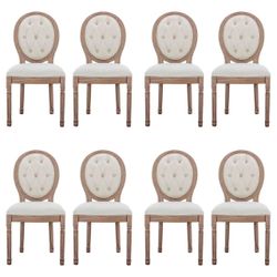 French Country Dining Chairs Set of 8, Vintage Louis Chairs with Curved Backrest and Beautifully Carved Solid Wood Frame, Farmhouse Dining Chairs for 