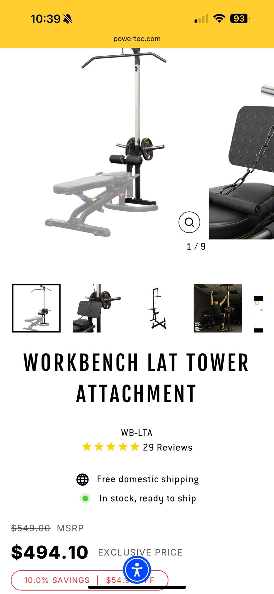 Powertec Workbench Lat Tower Attachment Used $80