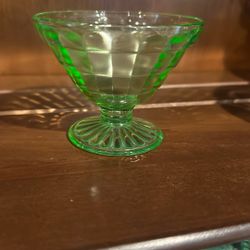 Anchor Hocking Green Sherbet Cup Uranium Cubed Depression Glass Dessert