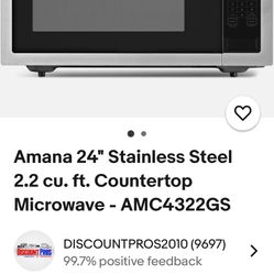Amana AMC4322GS 2.2 Cu. Ft. Countertop Microwave  :30 Seconds Stainless