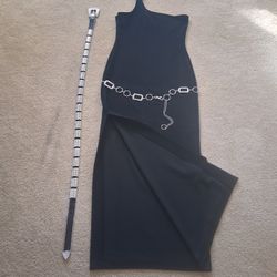 Long Black One Shoulder Strap Long  Slit On Side Size 8