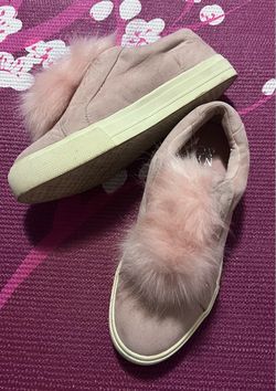 Pink Suede Slip-On Sneakers with Faux Fur