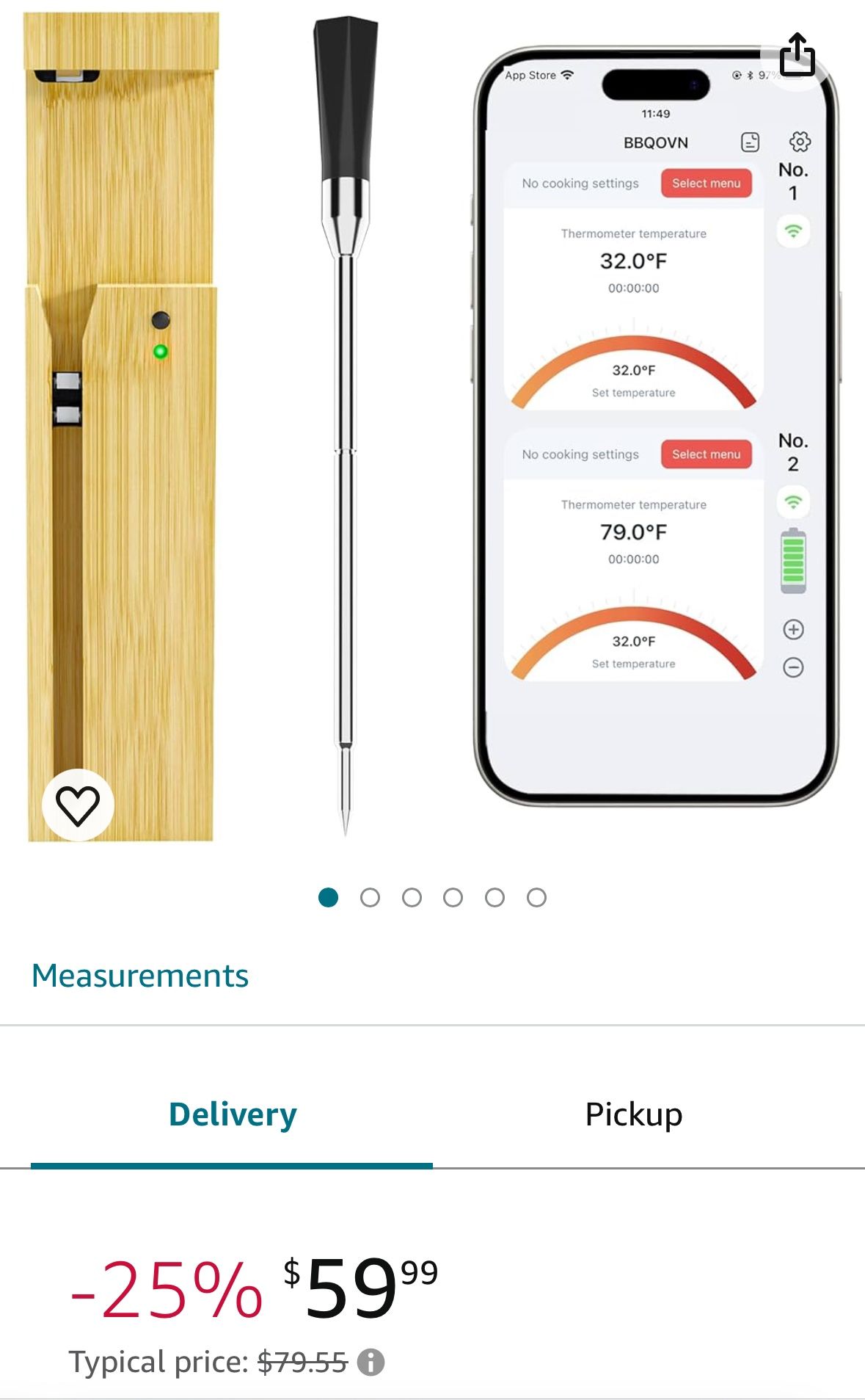 Wireless Meat Thermometer, 3.9mm Ultra-Thin Probe with 777FT Bluetooth Booster, Precision Food Cooking Thermometer for BBQ/Grill/Kitchen/Sous Vide/Ove