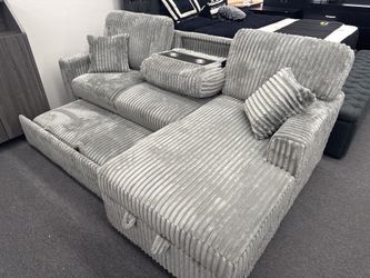 New 2pc Convertible Sectional w/ Drop Down Smoke Color