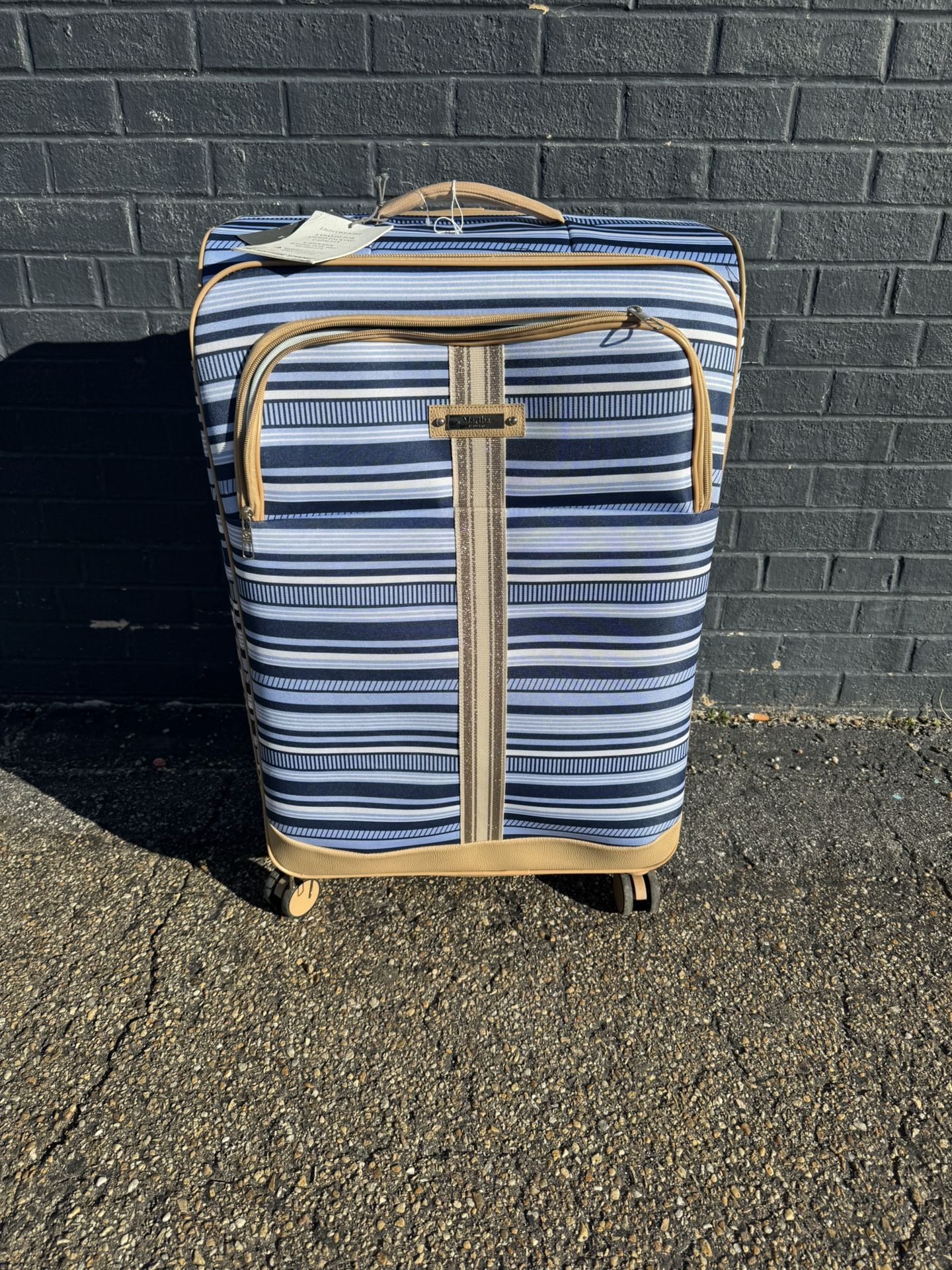 Martha Stewart 28” Soft Side Spinner Striped Blue and Tan Luggage